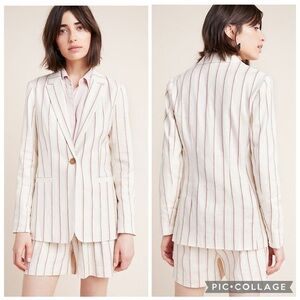 Anthropologie Edisto Cream & Pink Pinstripe Linen Blend Blazer Size 4